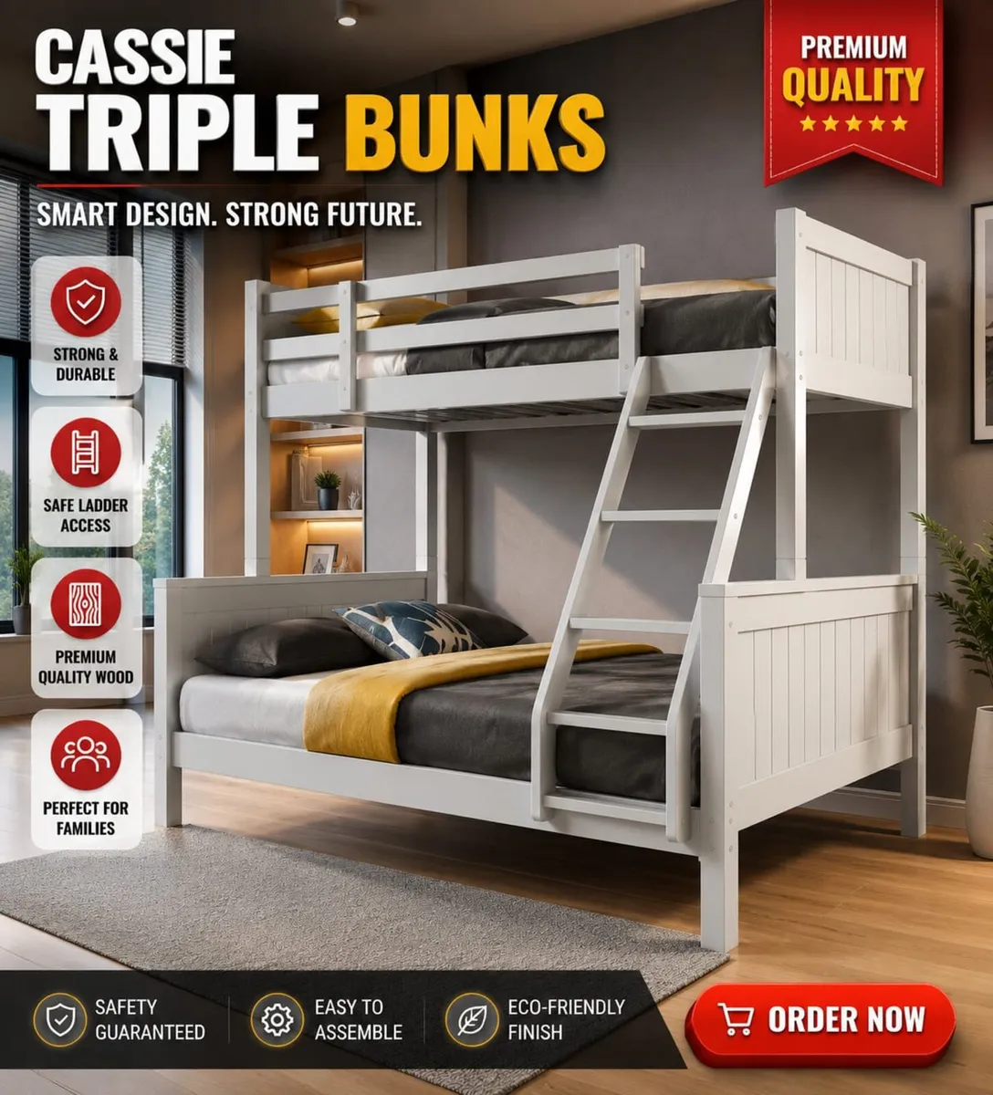 🛏️ Double & Single Bunk Bed – Grey or White– Soli - Image 2