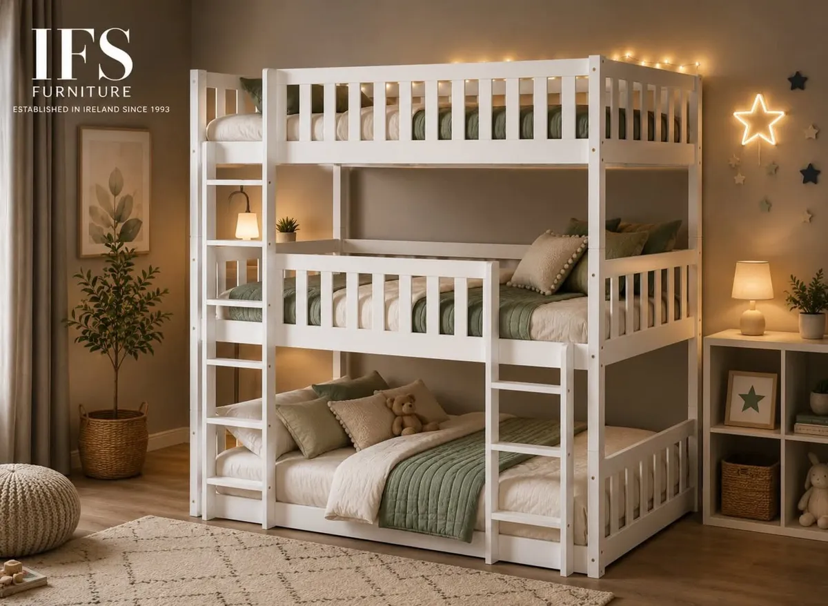 🔥 Brand New White 3 tierBunk Bed – Modern, Space - Image 1