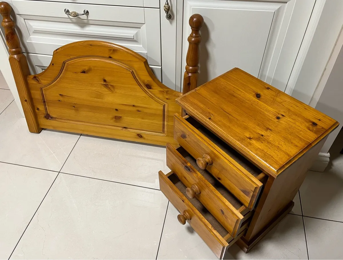 Solid Pine Bedside Locker & Matching Headboard - Image 2