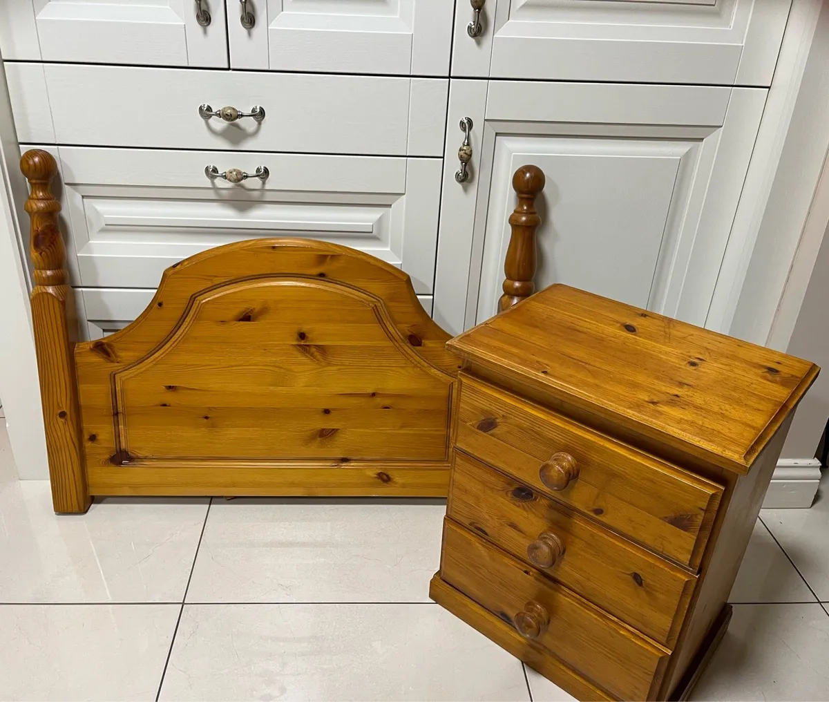 Solid Pine Bedside Locker & Matching Headboard - Image 3