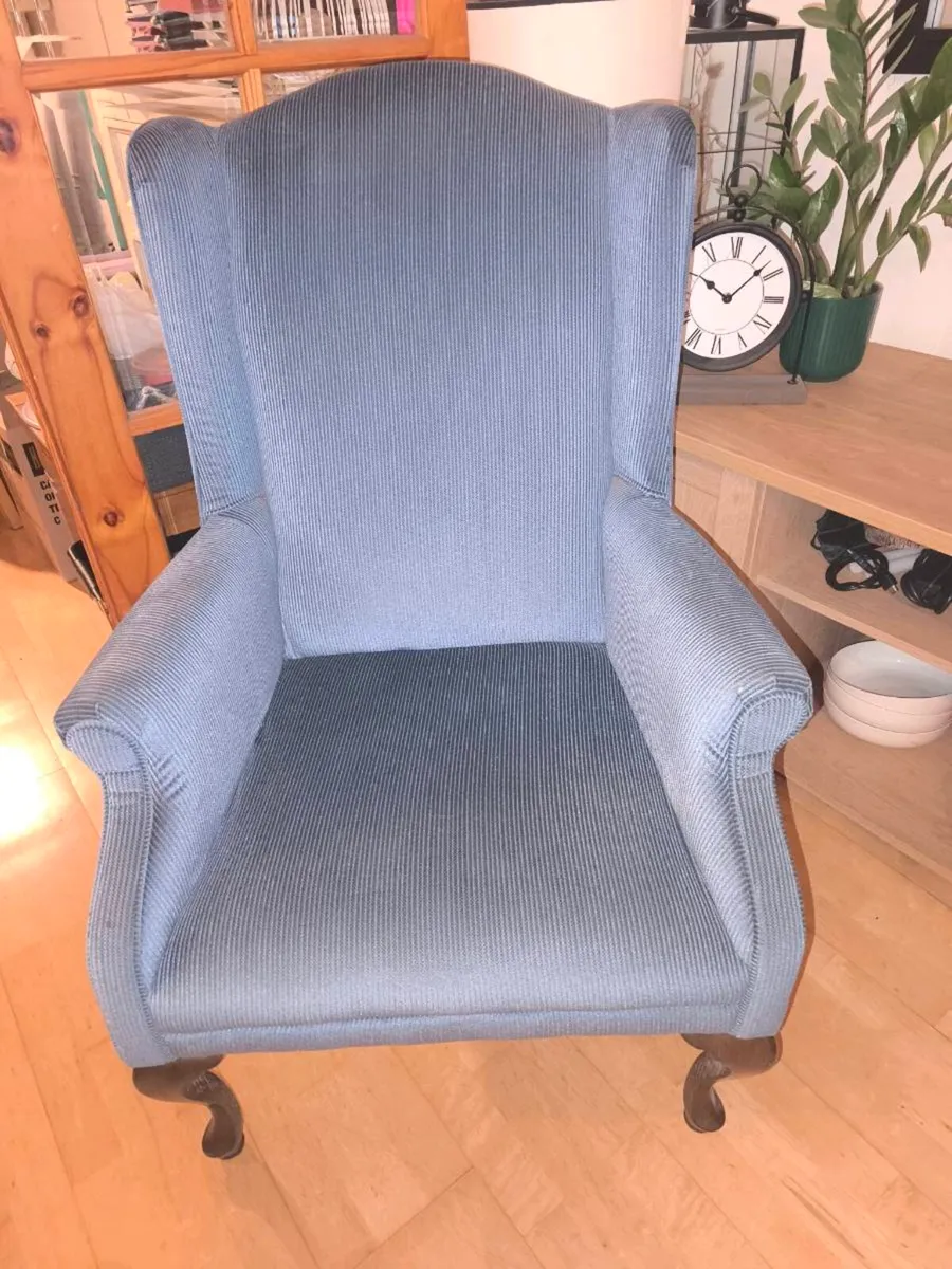 Classic Blue Corduroy Wingback Armchair - Image 1