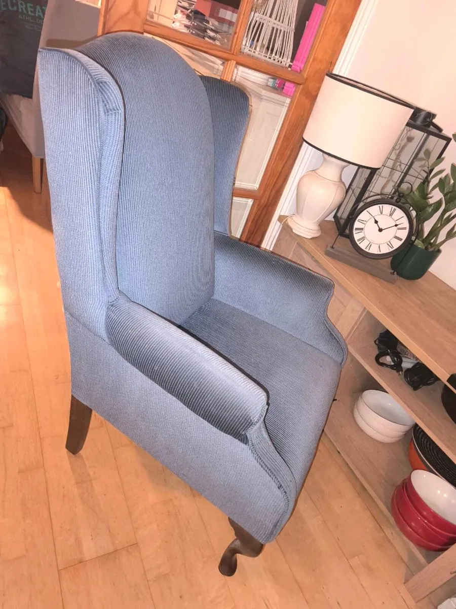 Classic Blue Corduroy Wingback Armchair - Image 2