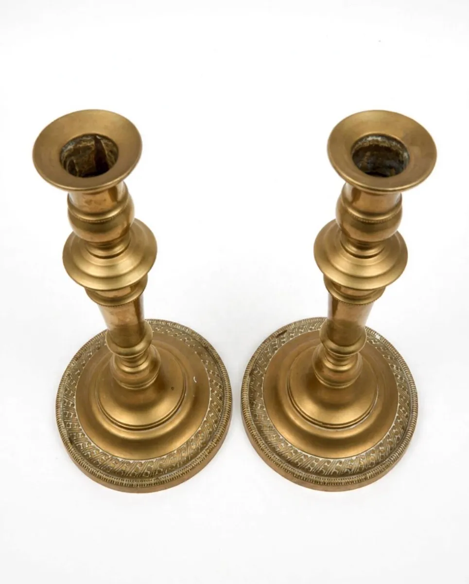 Antique brass candle holders - Image 2