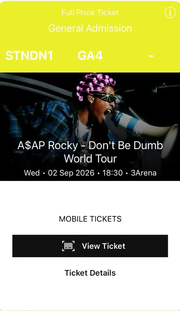 Asap rocky Dublin September 2nd Standing Ticket