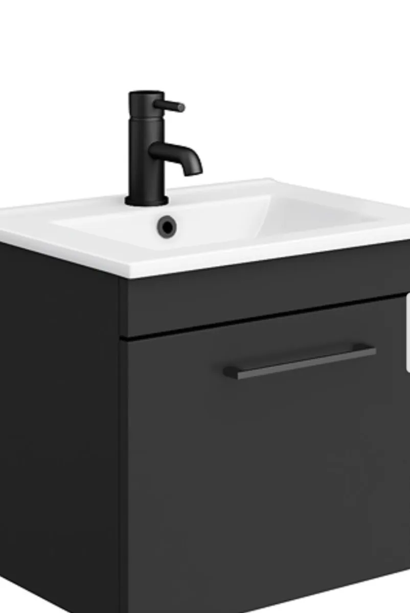500 Matt Black Wall Hung 1-Drawer Vanity Unit - Image 1