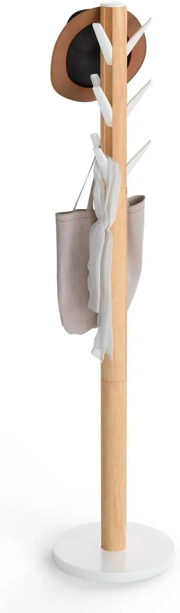 Coat Rack Flip Down Clothing 9 Hooks Natural - Image 1