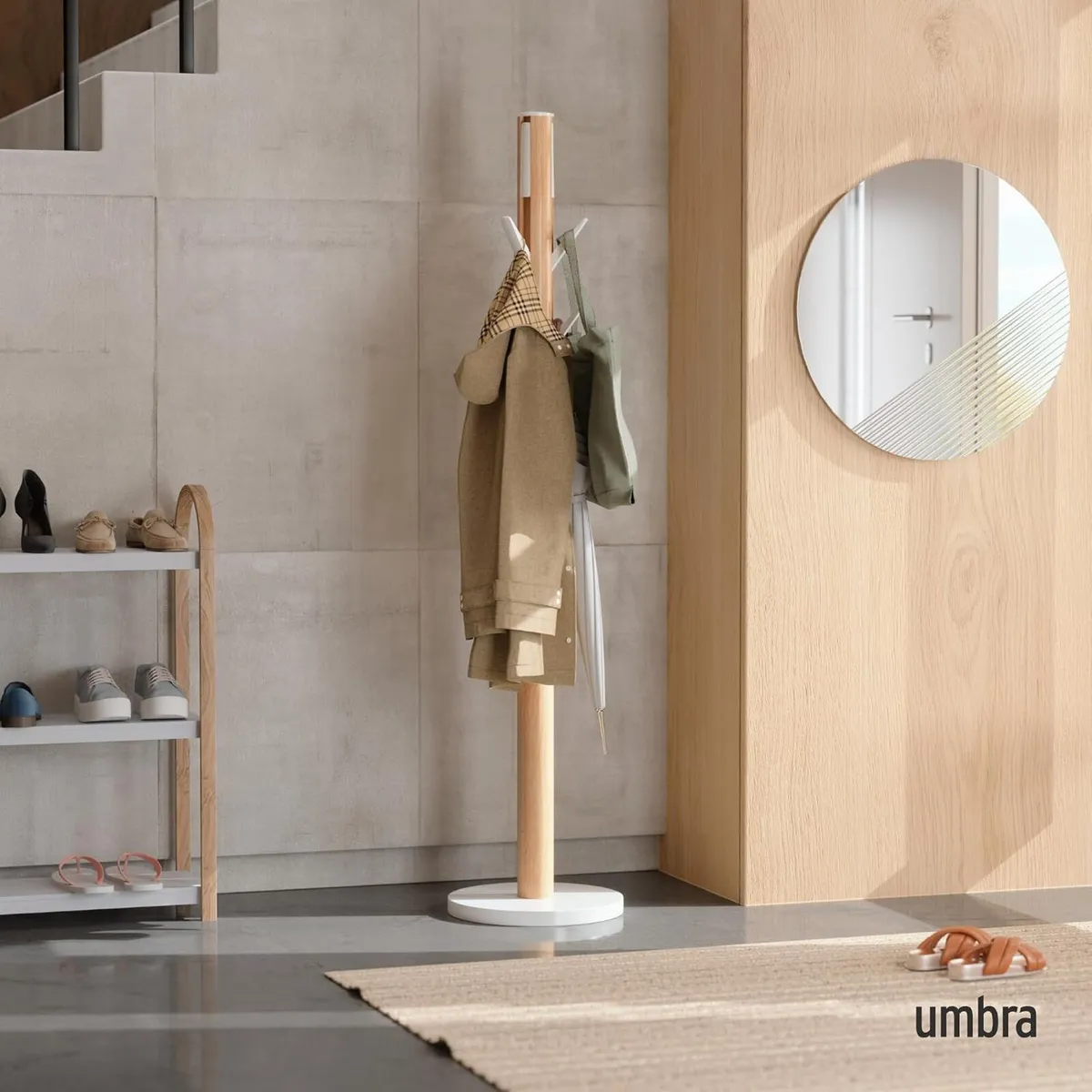 Coat Rack Flip Down Clothing 9 Hooks Natural - Image 2