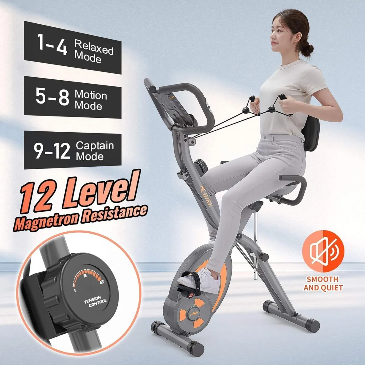 Folding Stationary Bike Recumbent Exercise W Arm - Image 3
