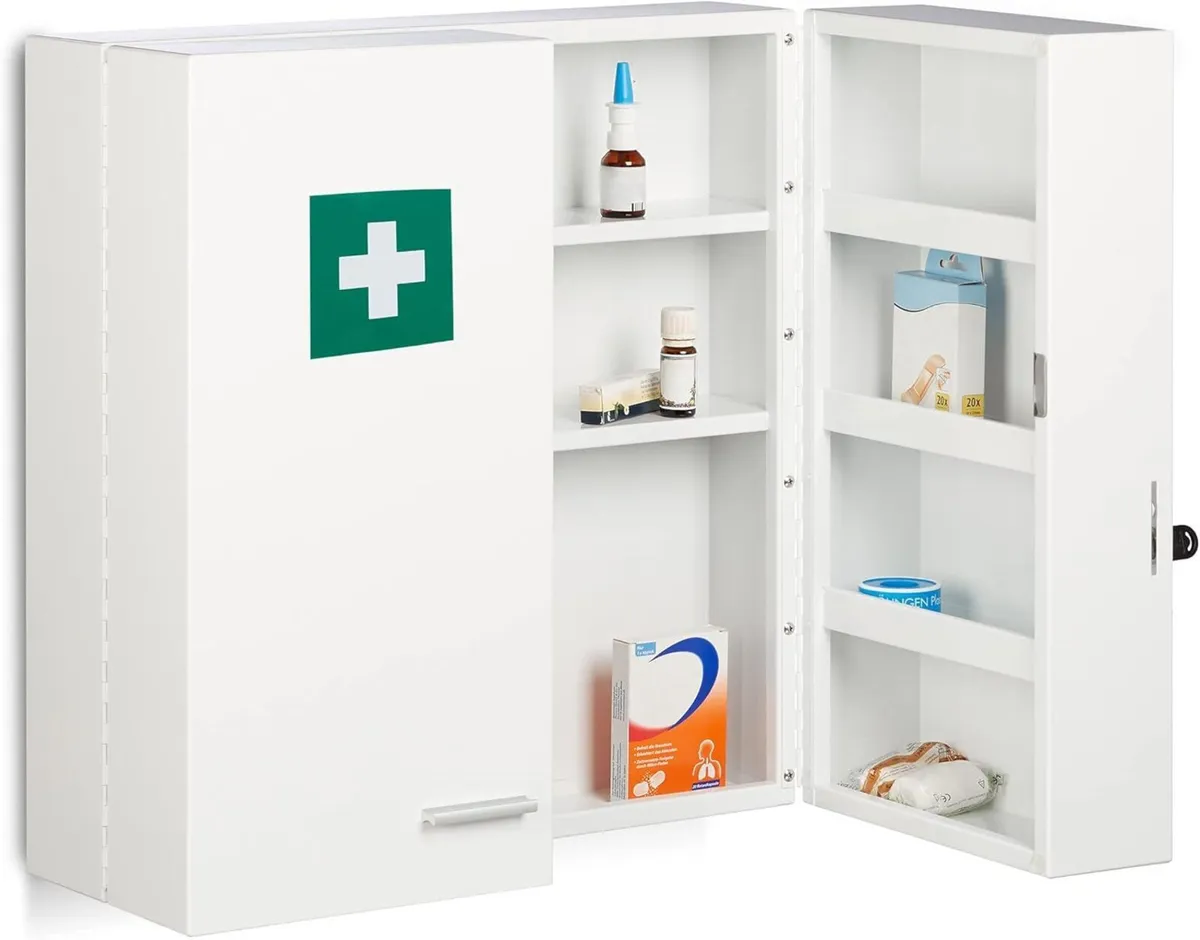 Medicine Cabinet Lockable 11 Compartments Steel - Image 1