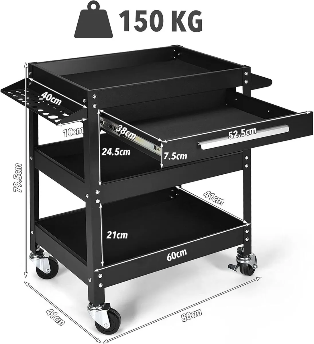 3-Tier Rolling Tool Cart Heavy-Duty Steel Service - Image 3