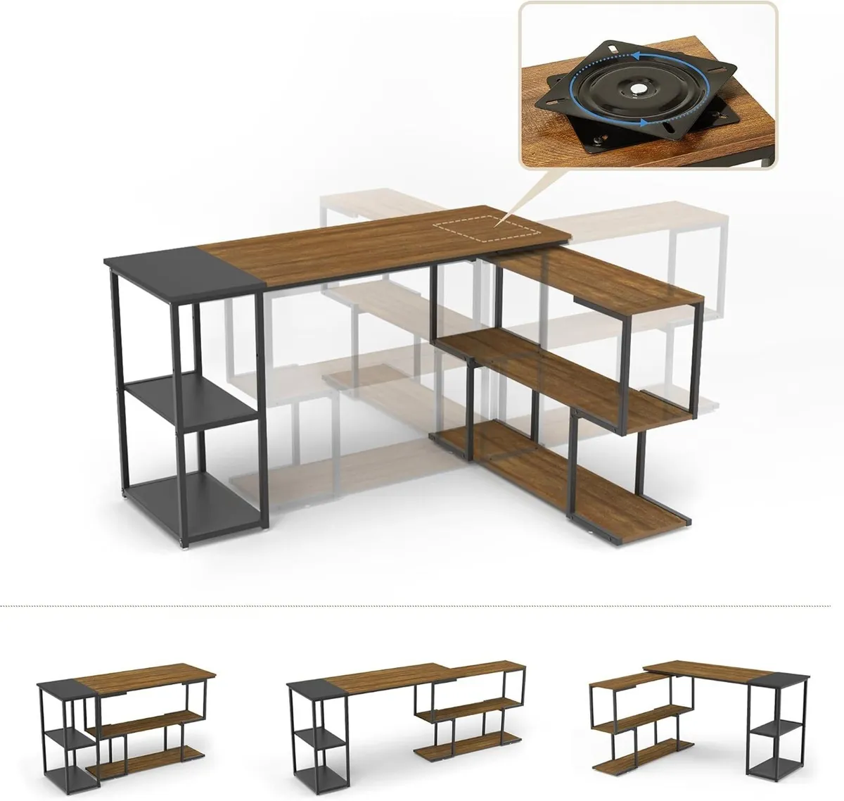 L Shaped Computer Desk Corner Rotating Shelves - Image 4