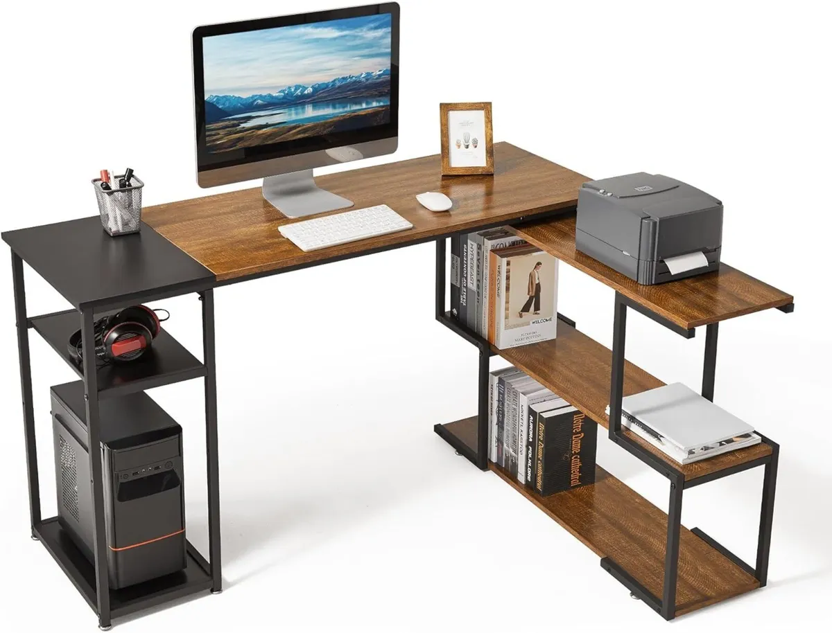 L Shaped Computer Desk Corner Rotating Shelves - Image 1