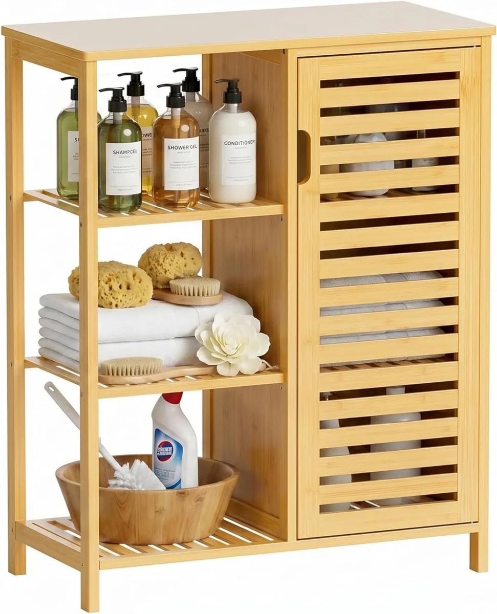 Bathroom Floor Cabinet Bamboo Storage Free - Image 1