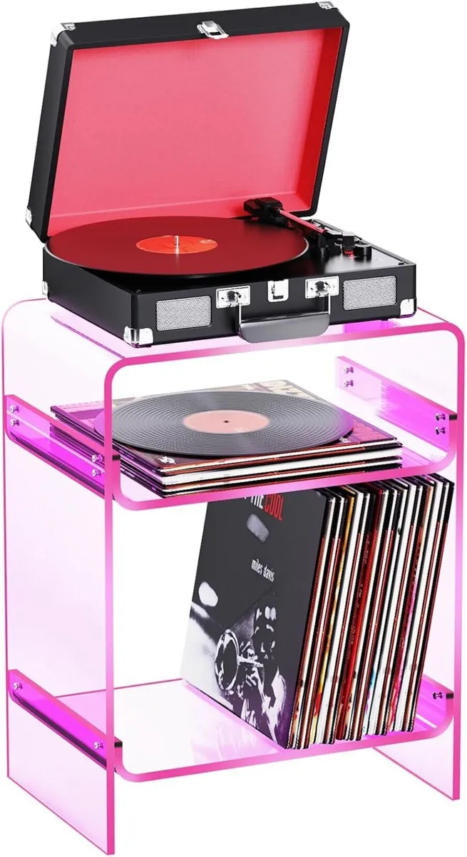 Acrylic Record Player Table with Storage Shelf - Image 1