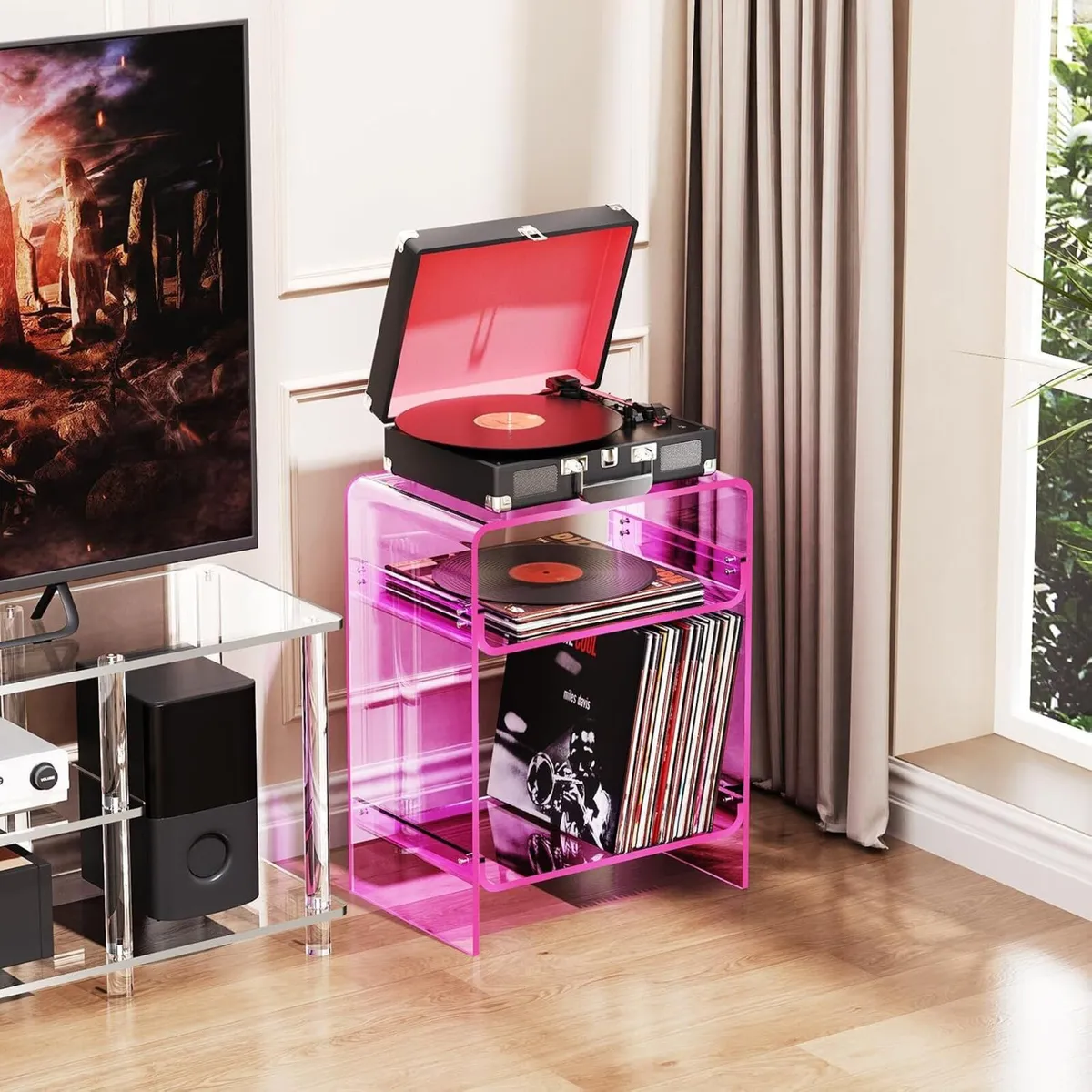 Acrylic Record Player Table with Storage Shelf - Image 2