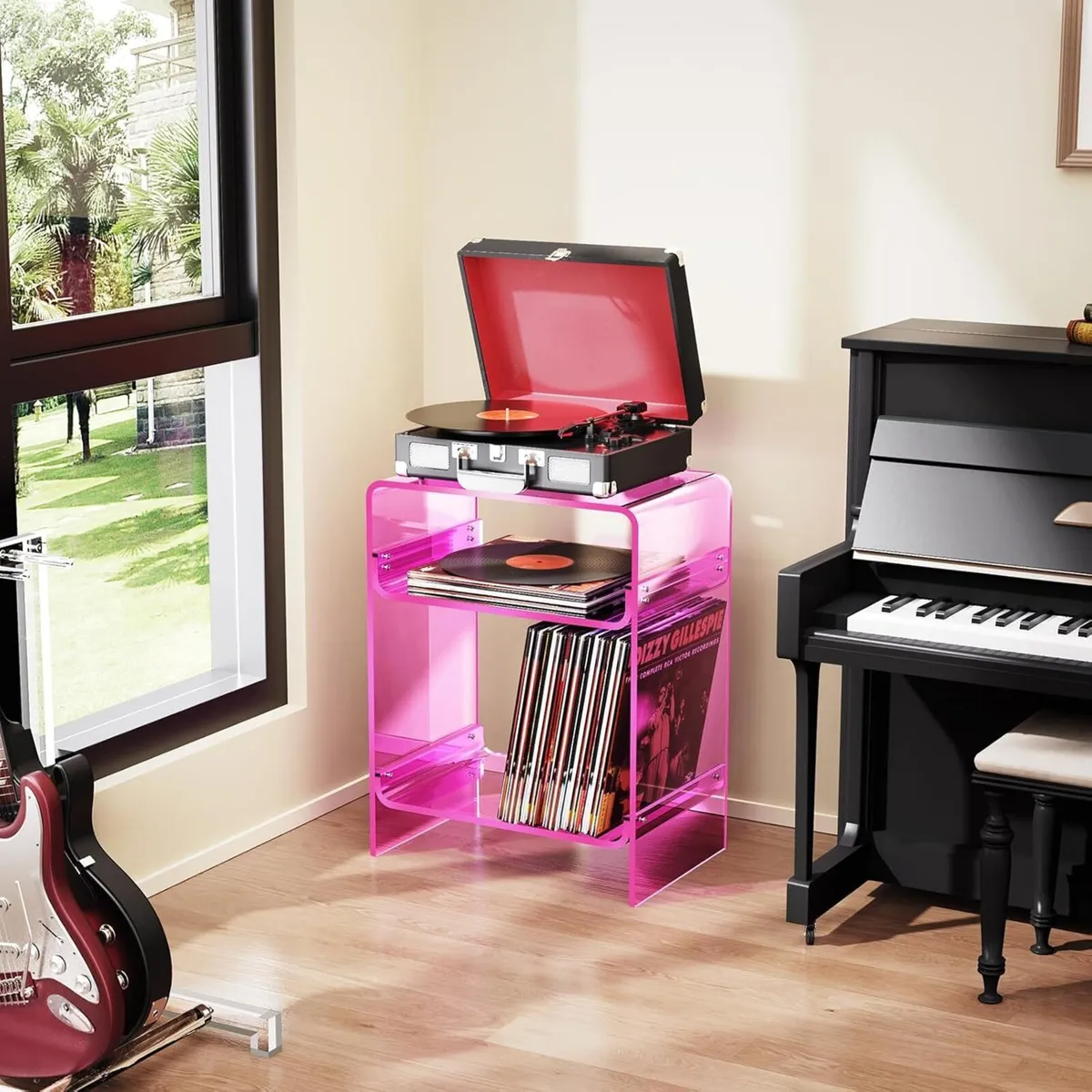 Acrylic Record Player Table with Storage Shelf - Image 4