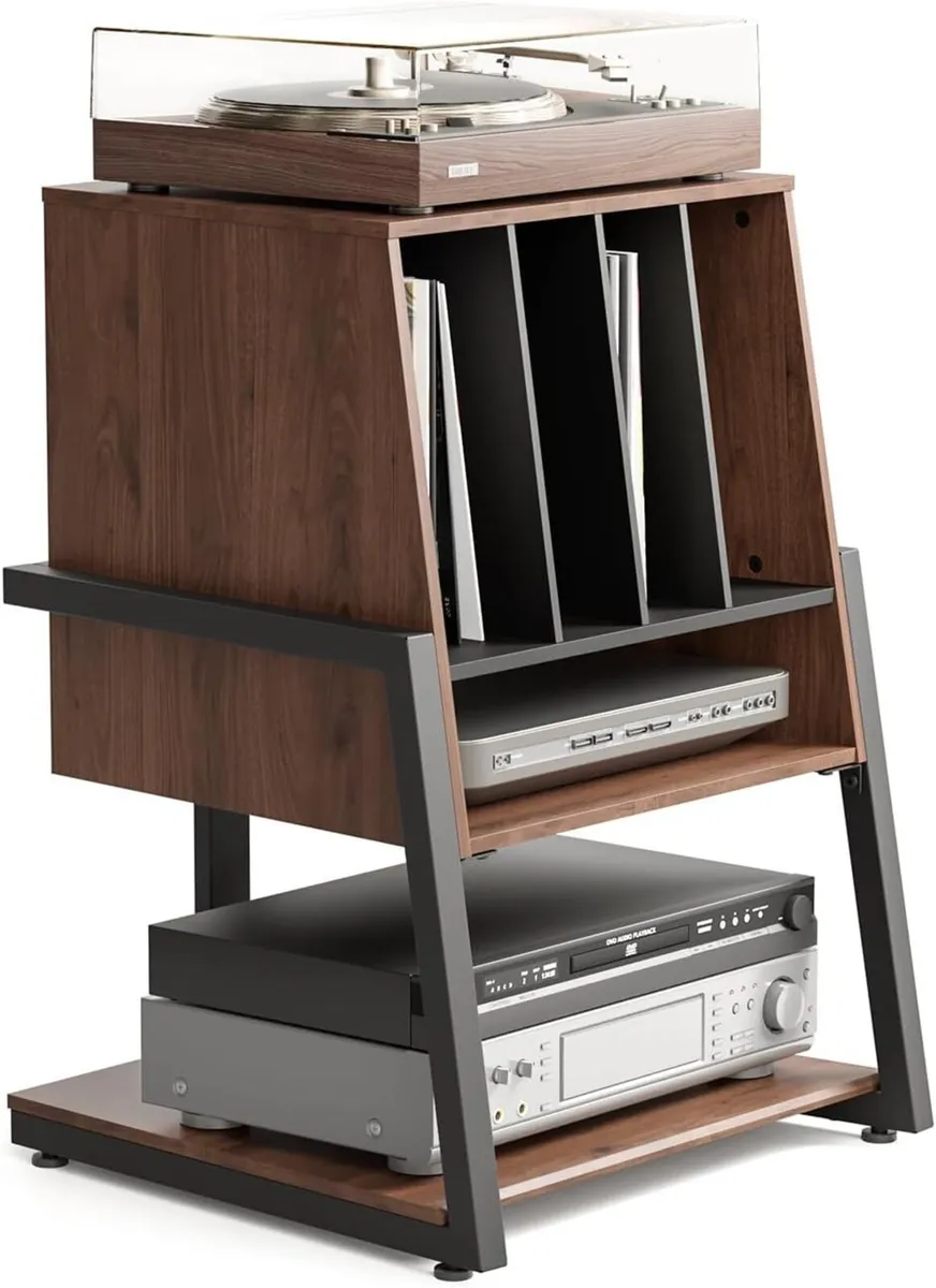 Design Record Player Stand 4-Tier Wooden Shelves - Image 1