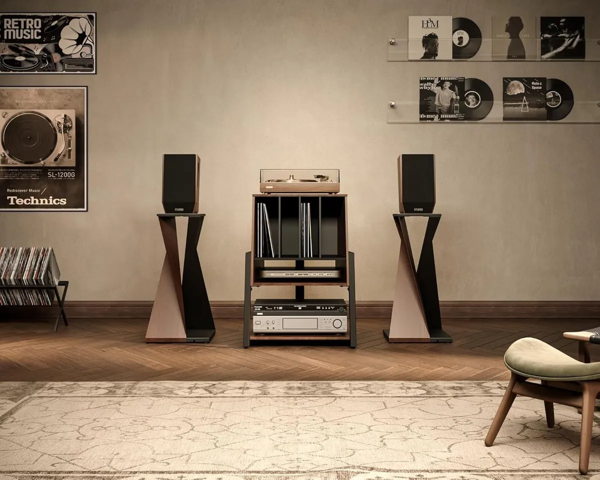 Design Record Player Stand 4-Tier Wooden Shelves - Image 2
