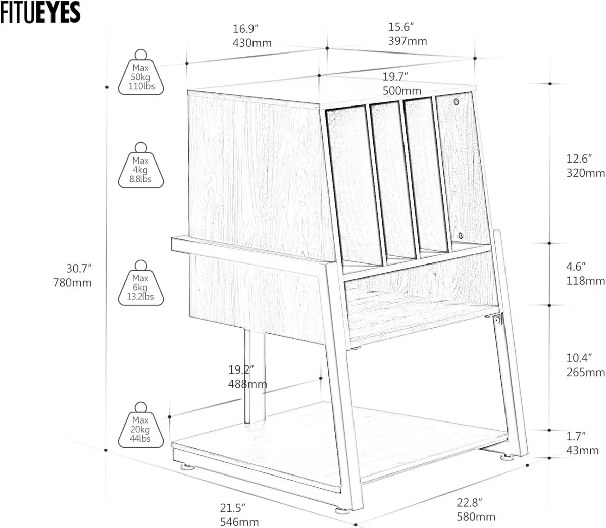 Design Record Player Stand 4-Tier Wooden Shelves - Image 3