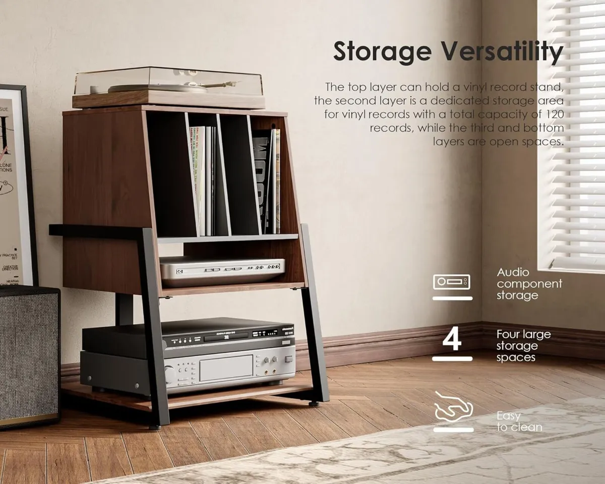 Design Record Player Stand 4-Tier Wooden Shelves - Image 4