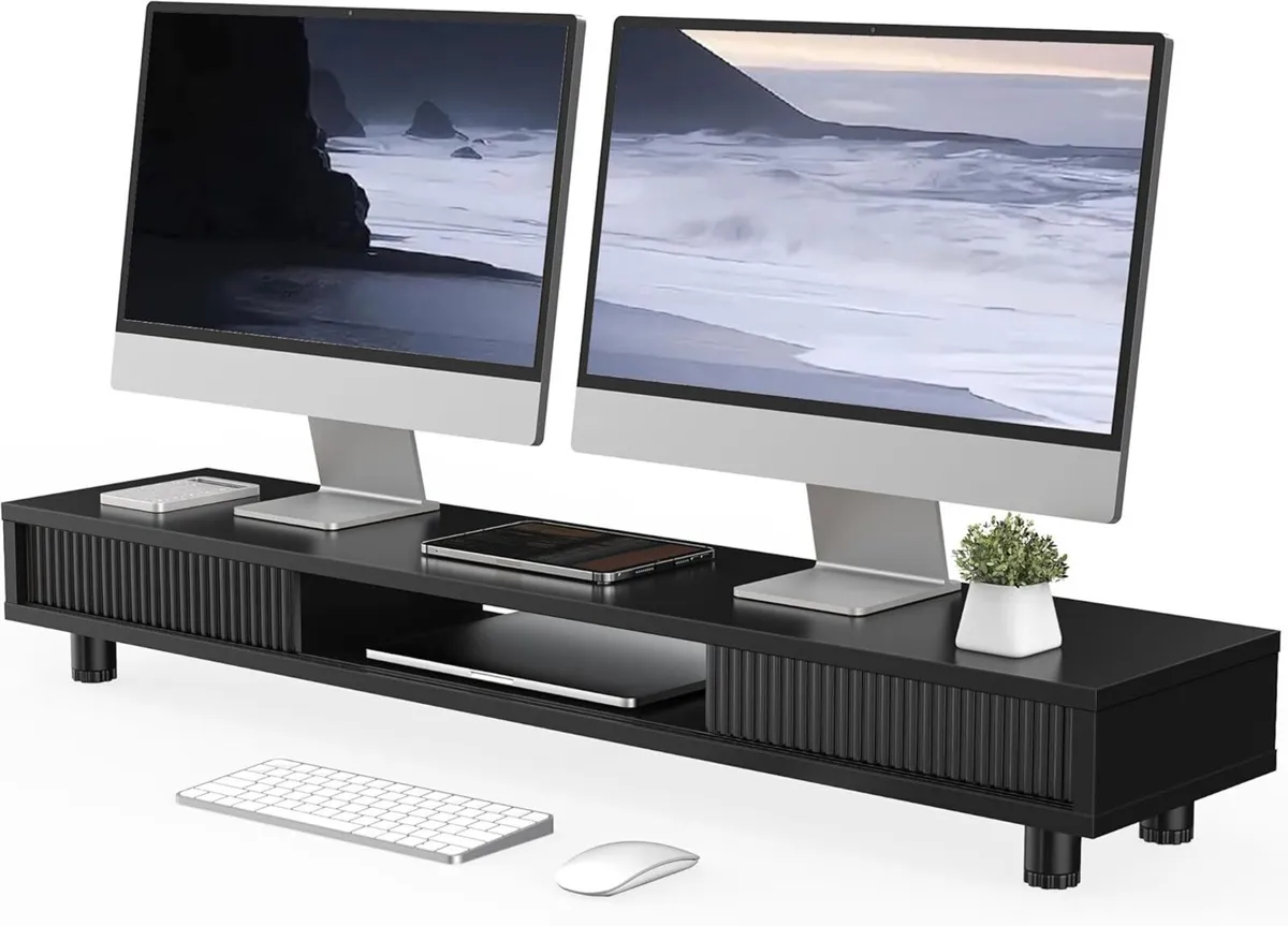 Monitor Riser with Sliding Glass Door 108CM High - Image 1