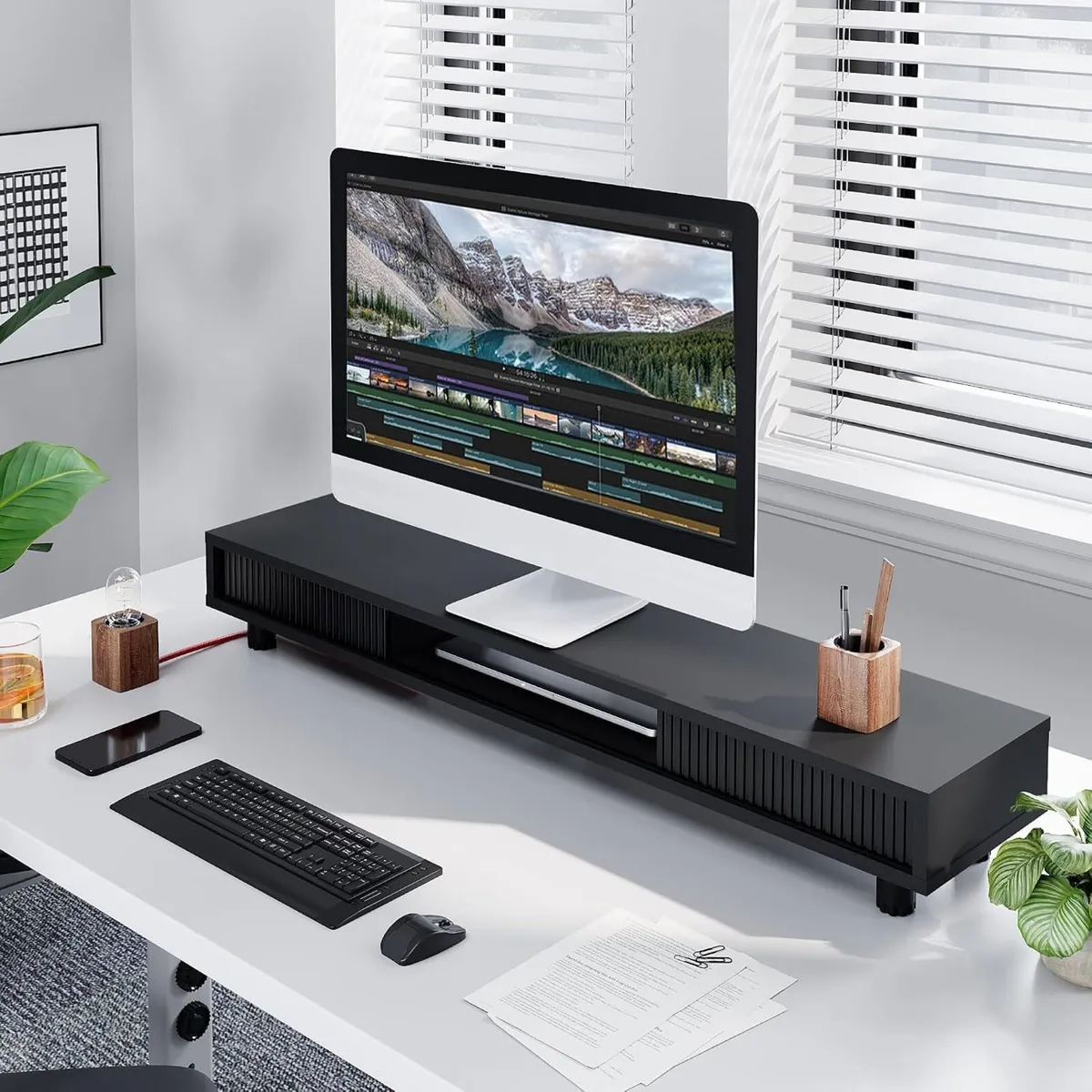 Monitor Riser with Sliding Glass Door 108CM High - Image 2