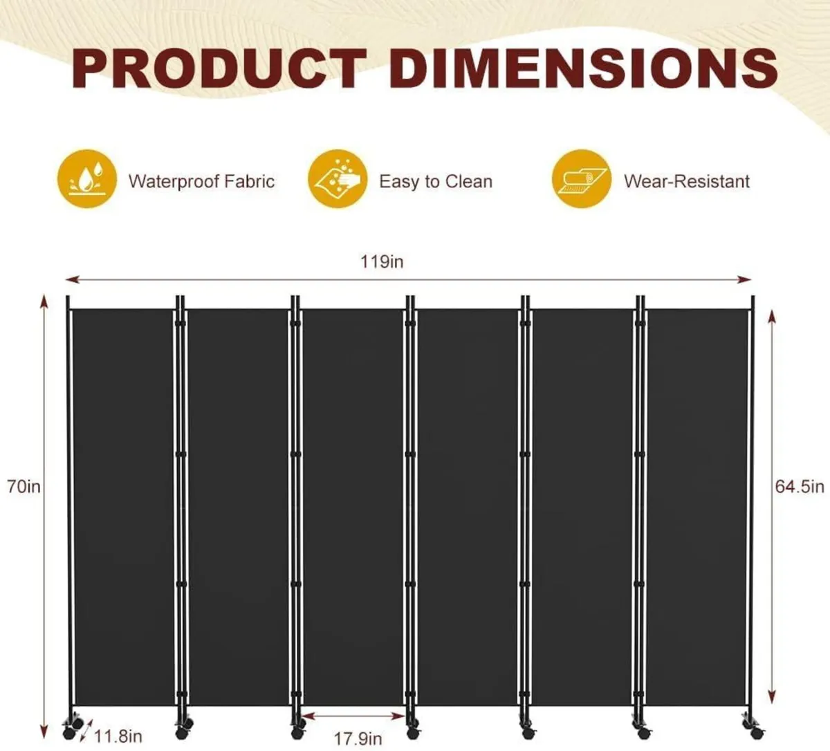 6 Panel Room Divider Folding Privacy Screen - Image 3