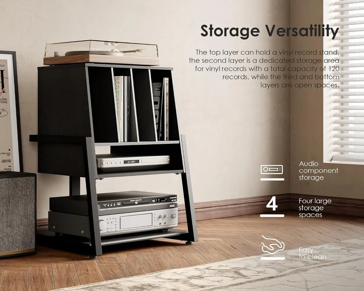 Record Player Stand with 4-Tier Wooden Shelves - Image 3