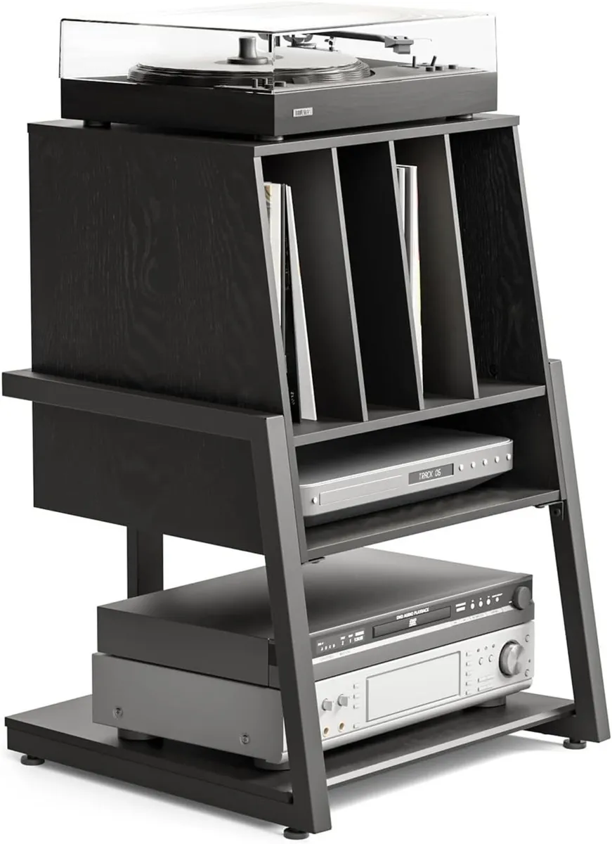 Record Player Stand with 4-Tier Wooden Shelves - Image 1