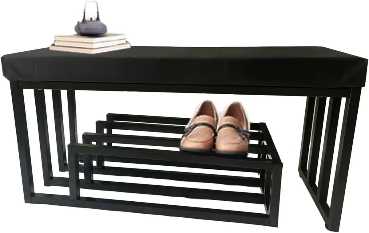 Shoe Bench with Seating Area Rack Metal Hallway - Image 1