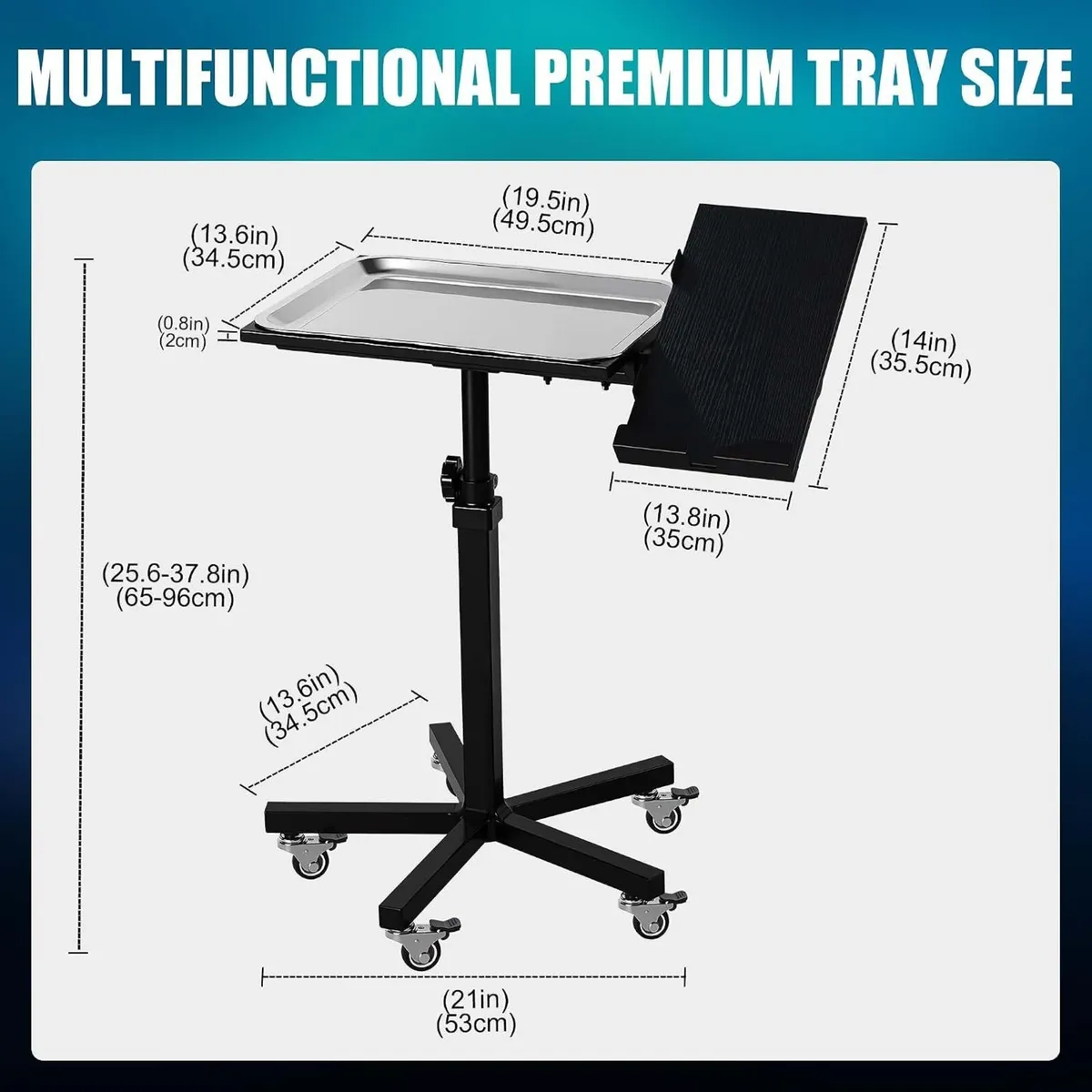 Mobile Tattoo Tray Cart with Wheels Height - Image 3