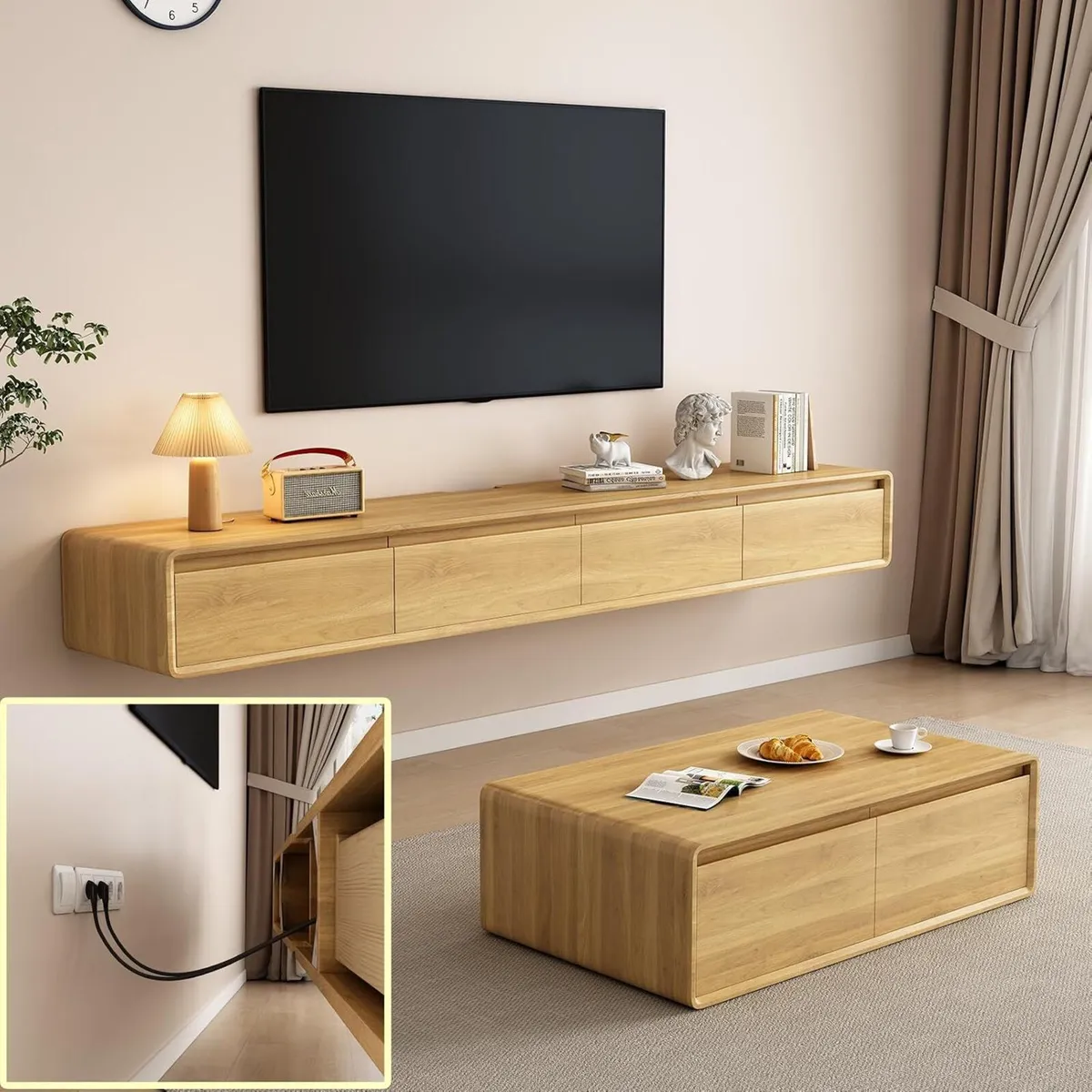 Floating TV Stand Large Shelves Wall Mounted Multi - Image 1
