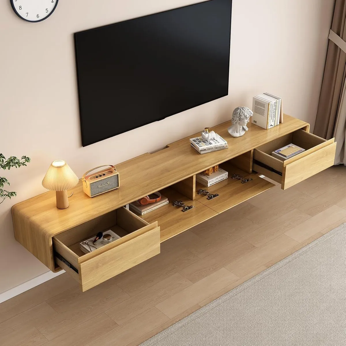 Floating TV Stand Large Shelves Wall Mounted Multi - Image 2