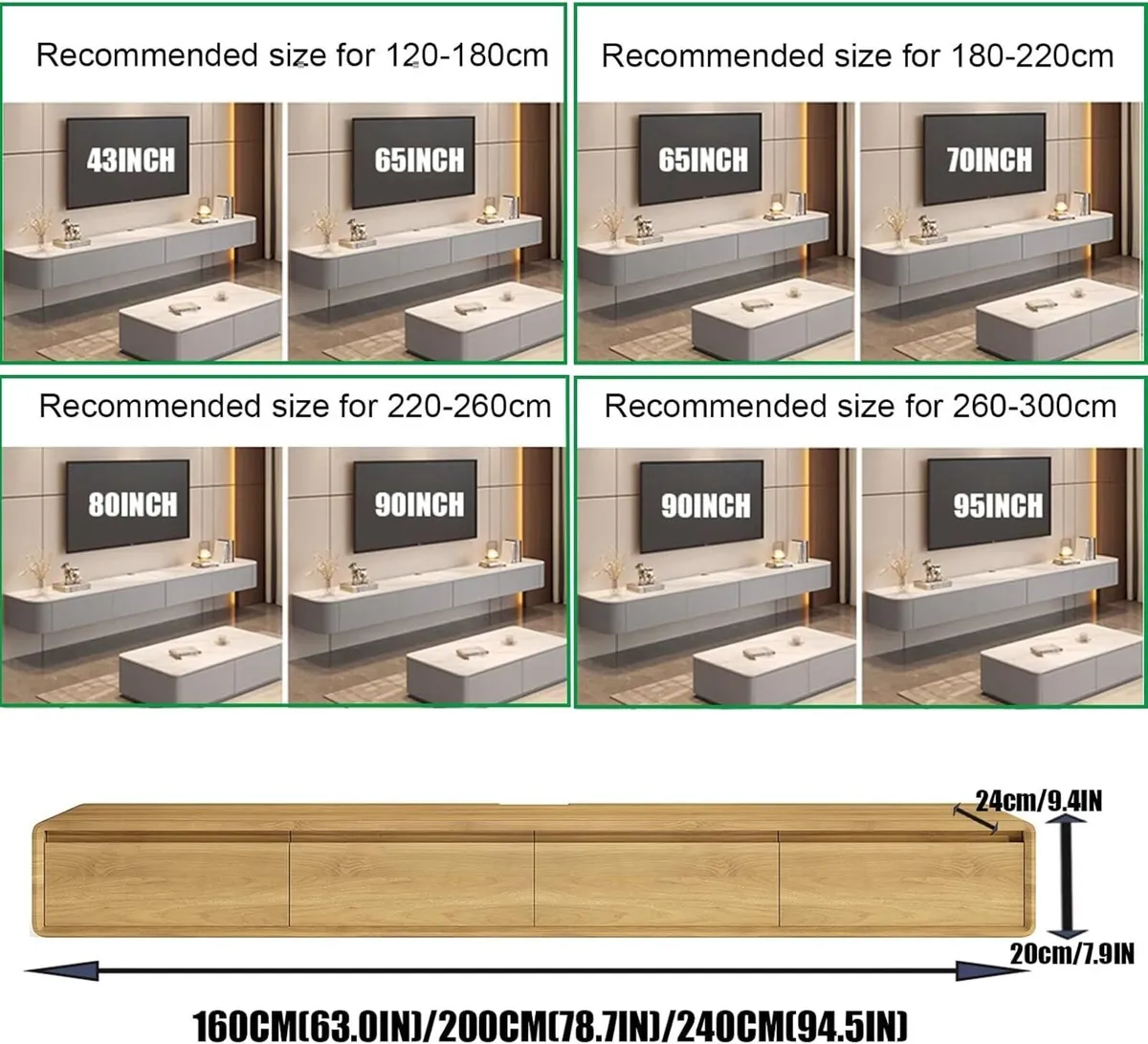 Floating TV Stand Large Shelves Wall Mounted Multi - Image 3