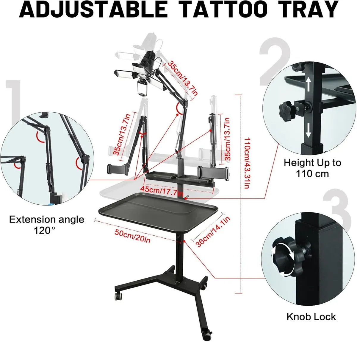 Tattoo Workstation Trolley Mobile Tray Cart - Image 2