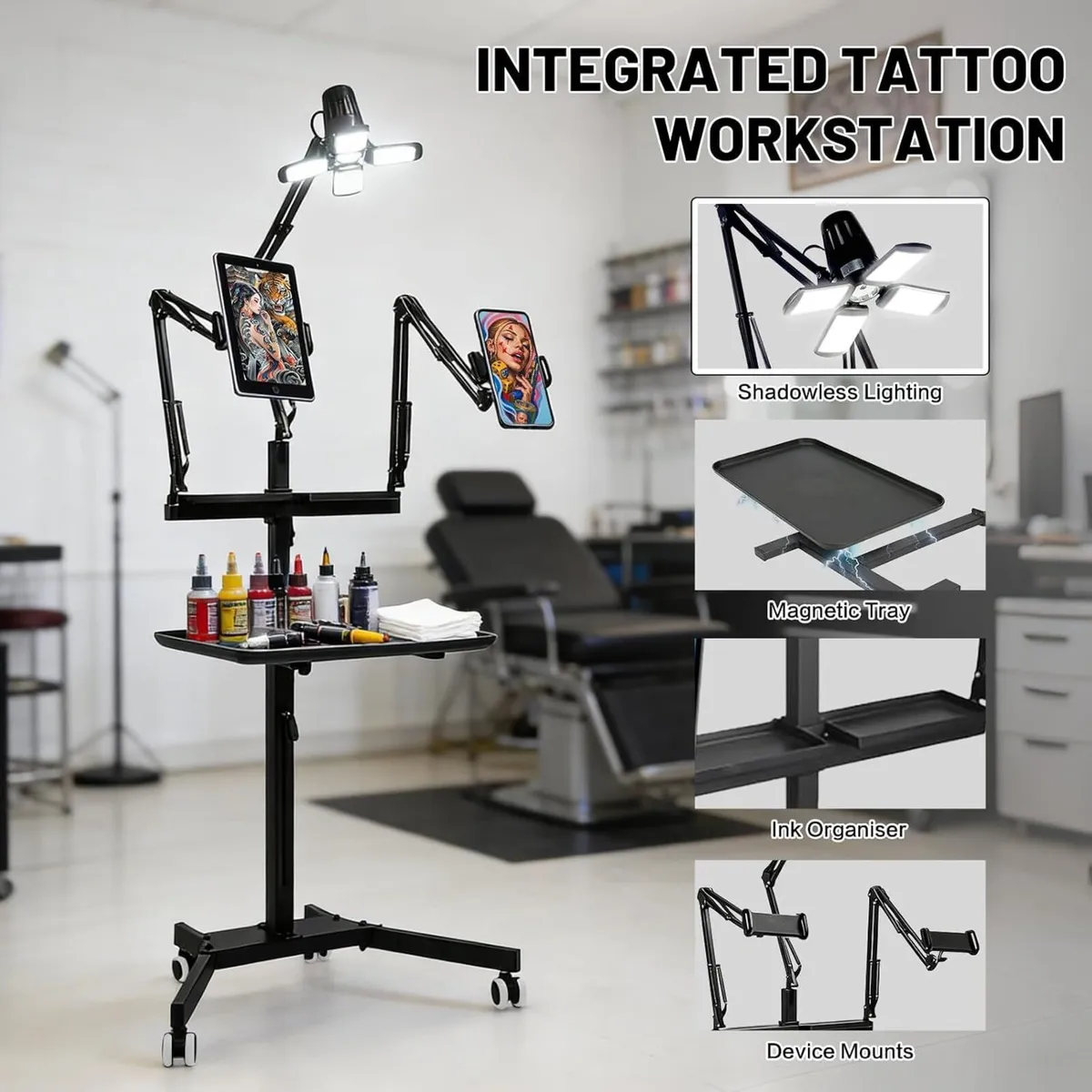 Tattoo Workstation Trolley Mobile Tray Cart - Image 3