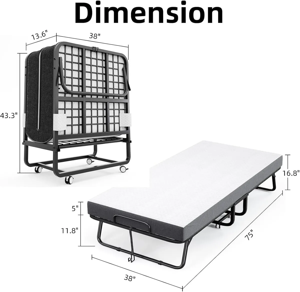 Folding Bed with Mattress Portable Foldable Guest - Image 3