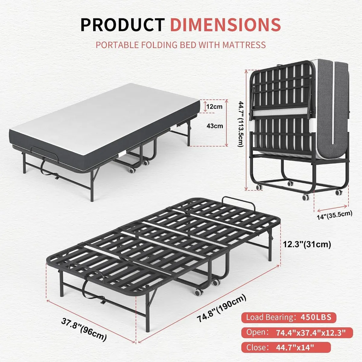 Folding Bed with Mattress for Adults Portable Roll - Image 3