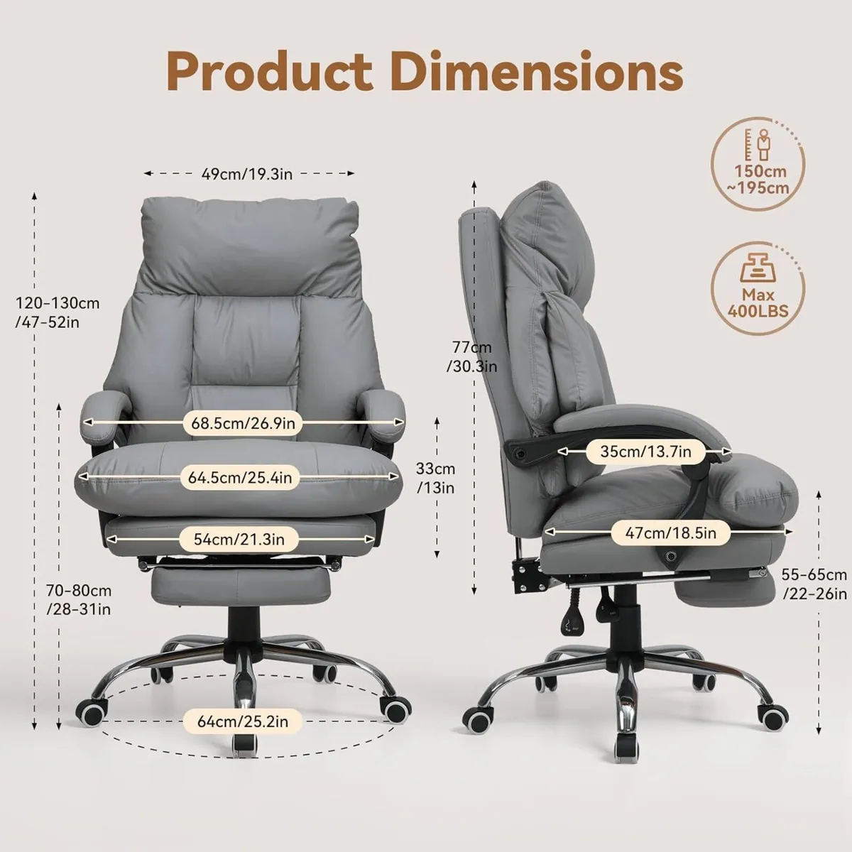 Big and Tall Office Chair PU Leather Executive - Image 2