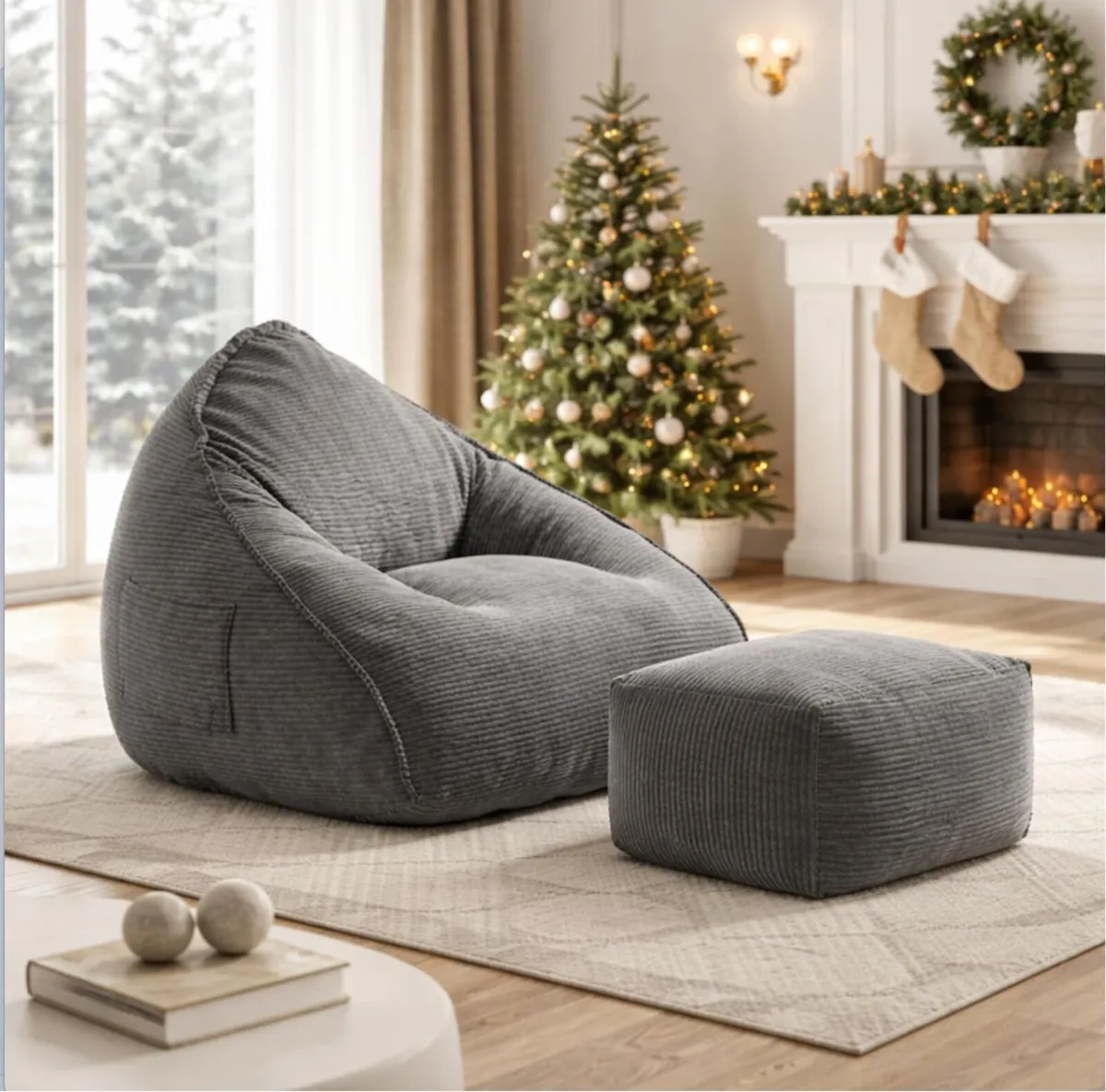 Large Bean Bag Chair with Ottoman Corduroy Floor - Image 1