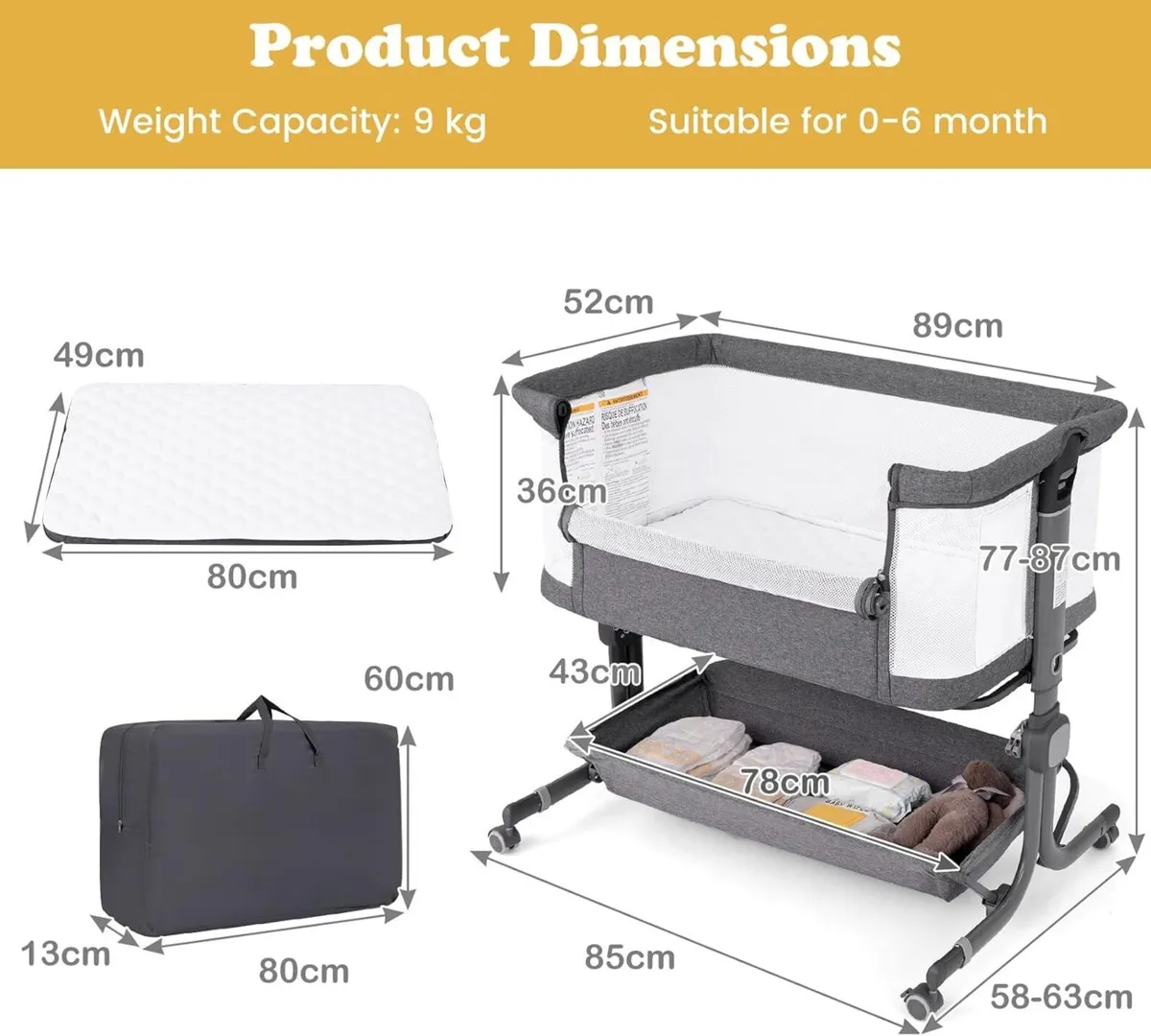 Baby Bedside Crib Foldable Toddler Side Cot - Image 2