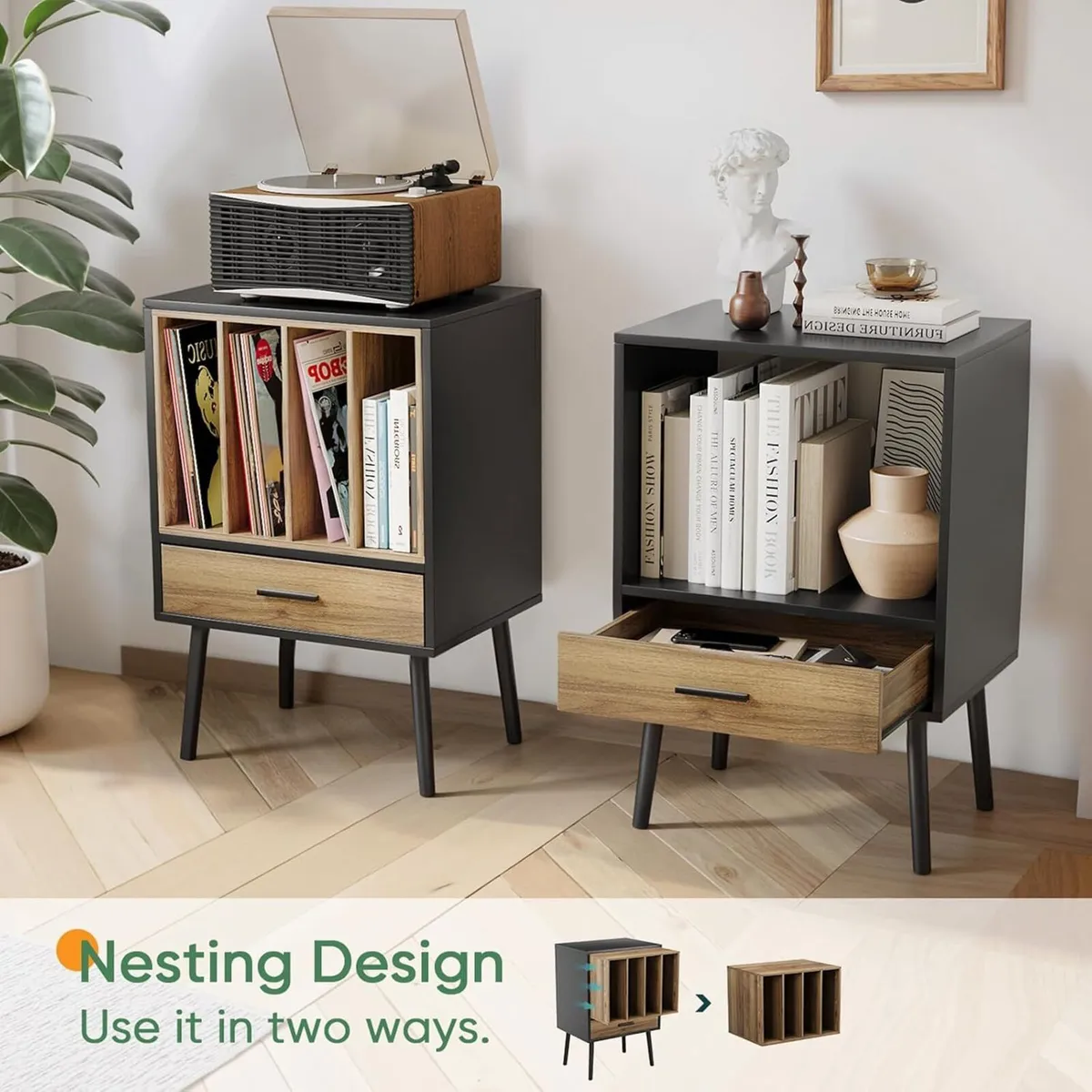 Record Player Stand with Storage Crate Drawer - Image 4