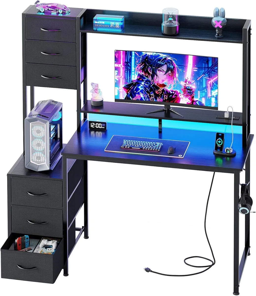 Computer Desk with Hutch and Power Outlet 118.5CM - Image 1