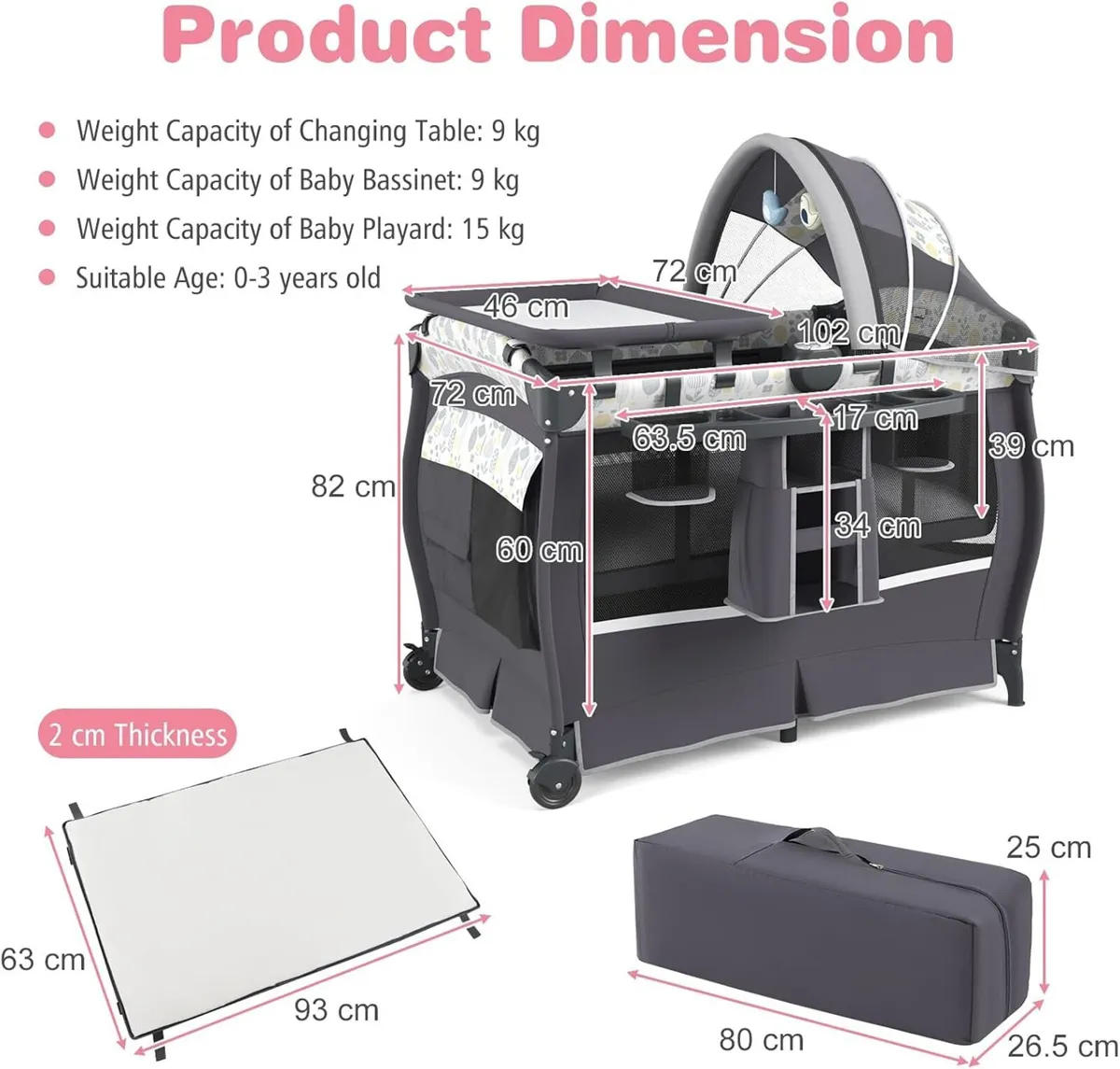 5 in 1 Folding Travel Cot Portable Baby - Image 2