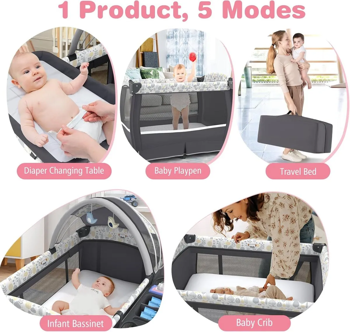 5 in 1 Folding Travel Cot Portable Baby - Image 3