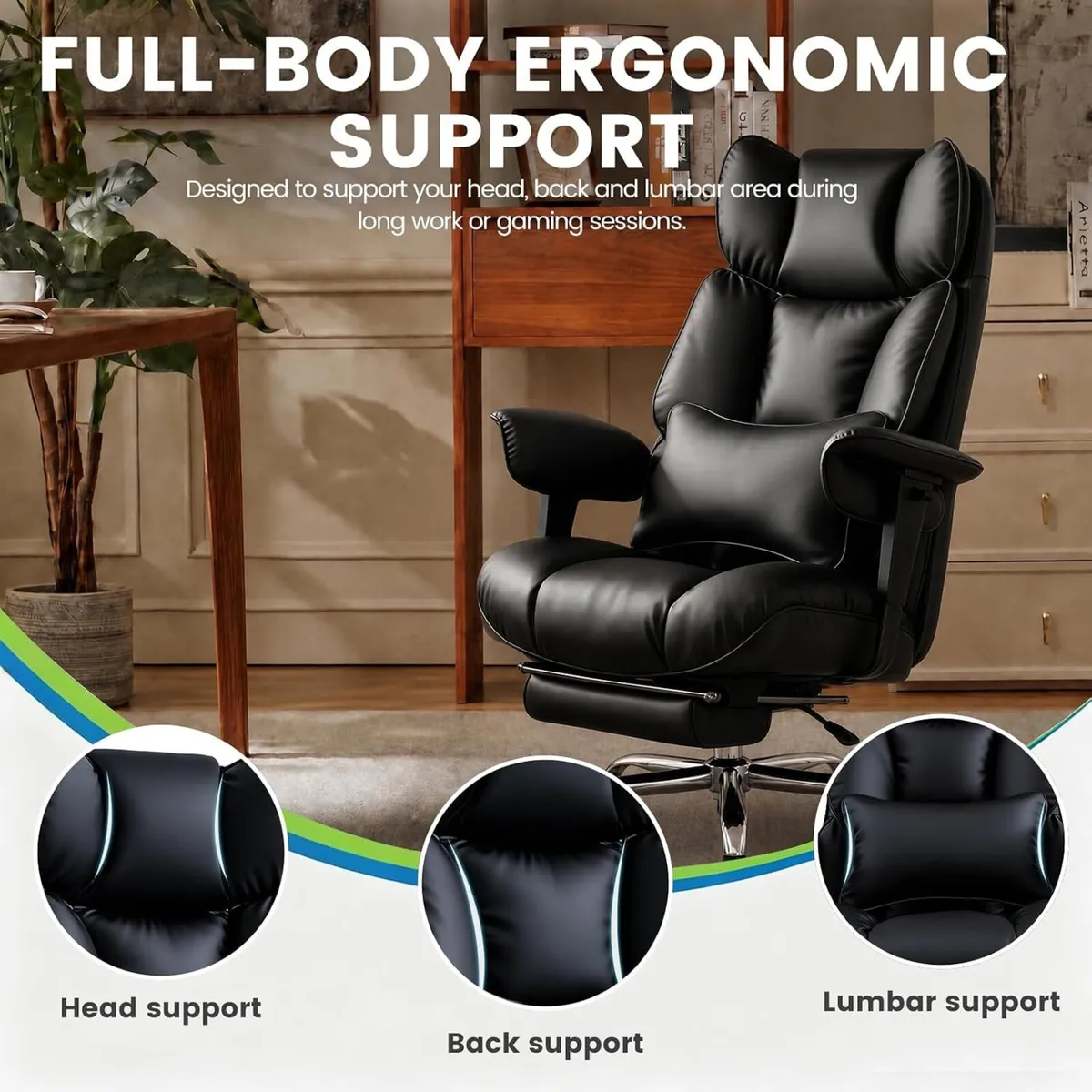 Office Chair with Footrest High Back Executive - Image 2