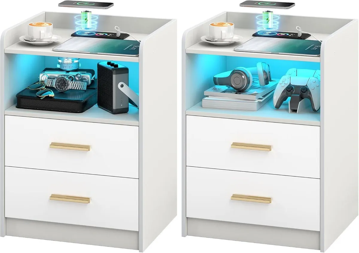 Bedside Tables with Wireless Charging Station - Image 1