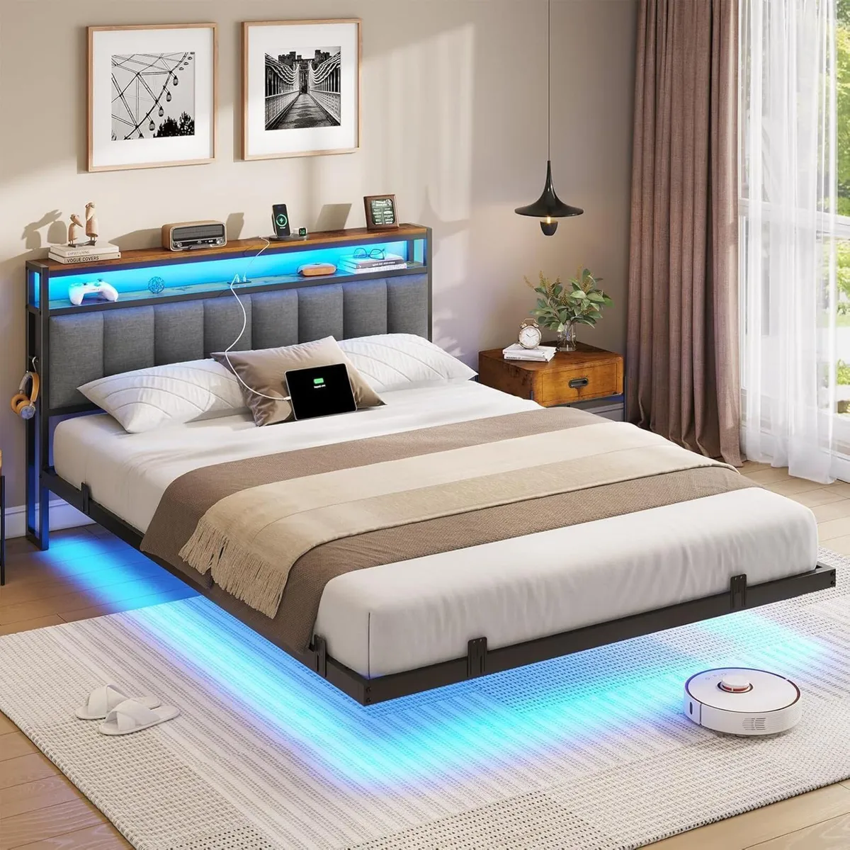 Bed Frame with Floating Visual Effect Metal - Image 1