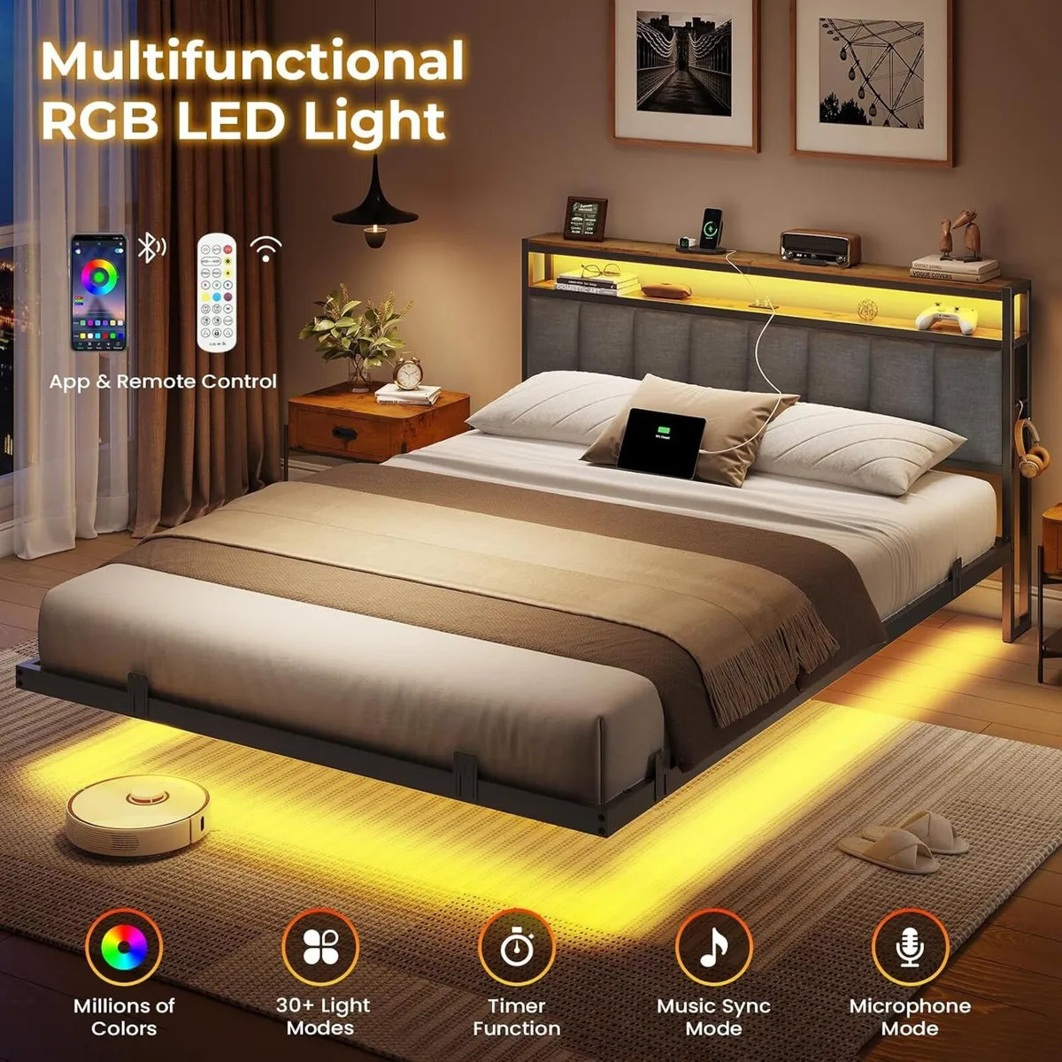 Bed Frame with Floating Visual Effect Metal - Image 3