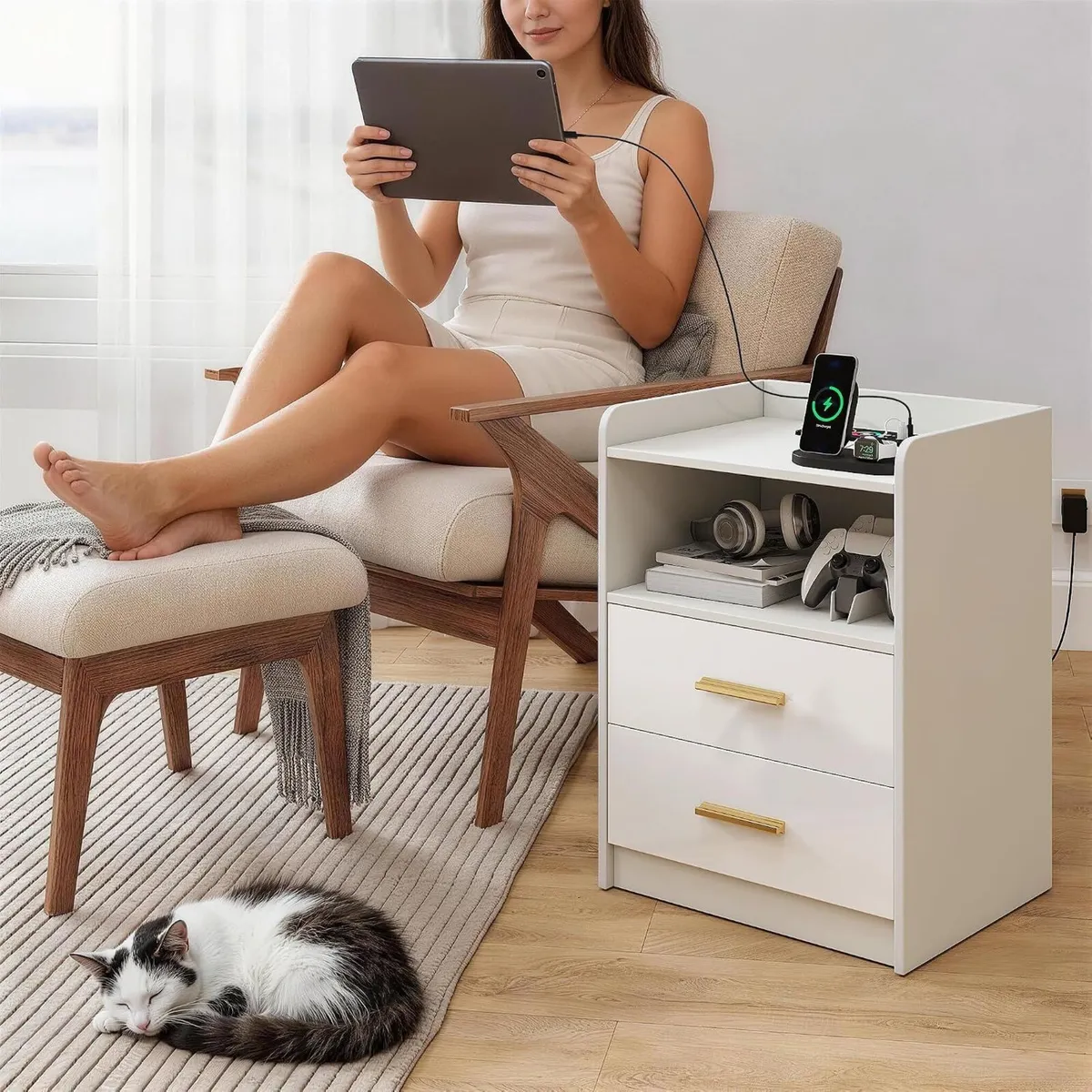 Bedside Tables with Wireless Charging Station - Image 2